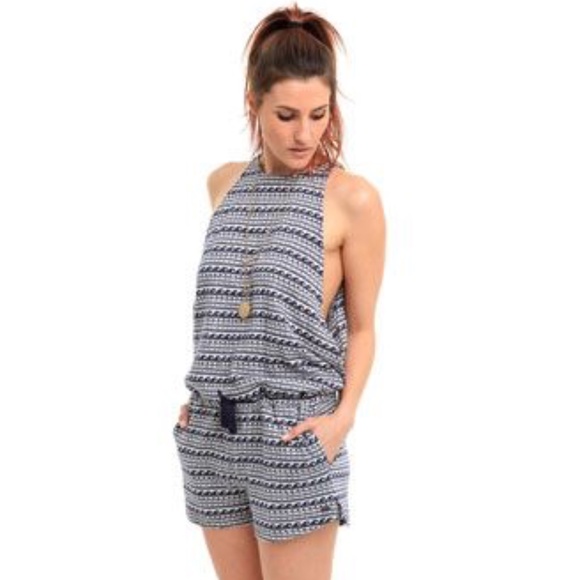 Roxy Blue Wave Print Open Side Cotton Romper - Picture 3 of 12